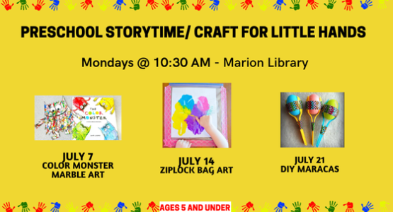July 2025 Preschool Storytime_ CRAFT FOR LITTLE HANDS Carousel-Marion