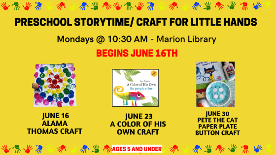 _June 2025 Preschool Storytime CRAFT FOR LITTLE HANDS Carousel-Marion